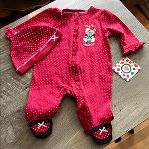 Little Me Red Polka Dot Christmas Footie Set